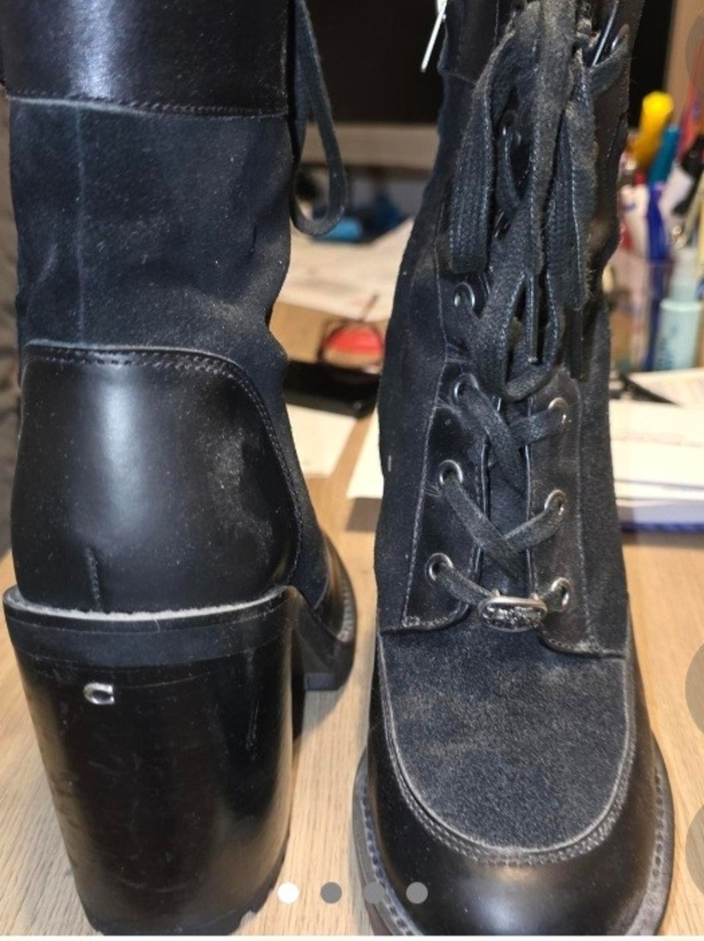 Coach Leather And Suede Black Lace-Up Block Heel Size 9. Still Haa Life Left